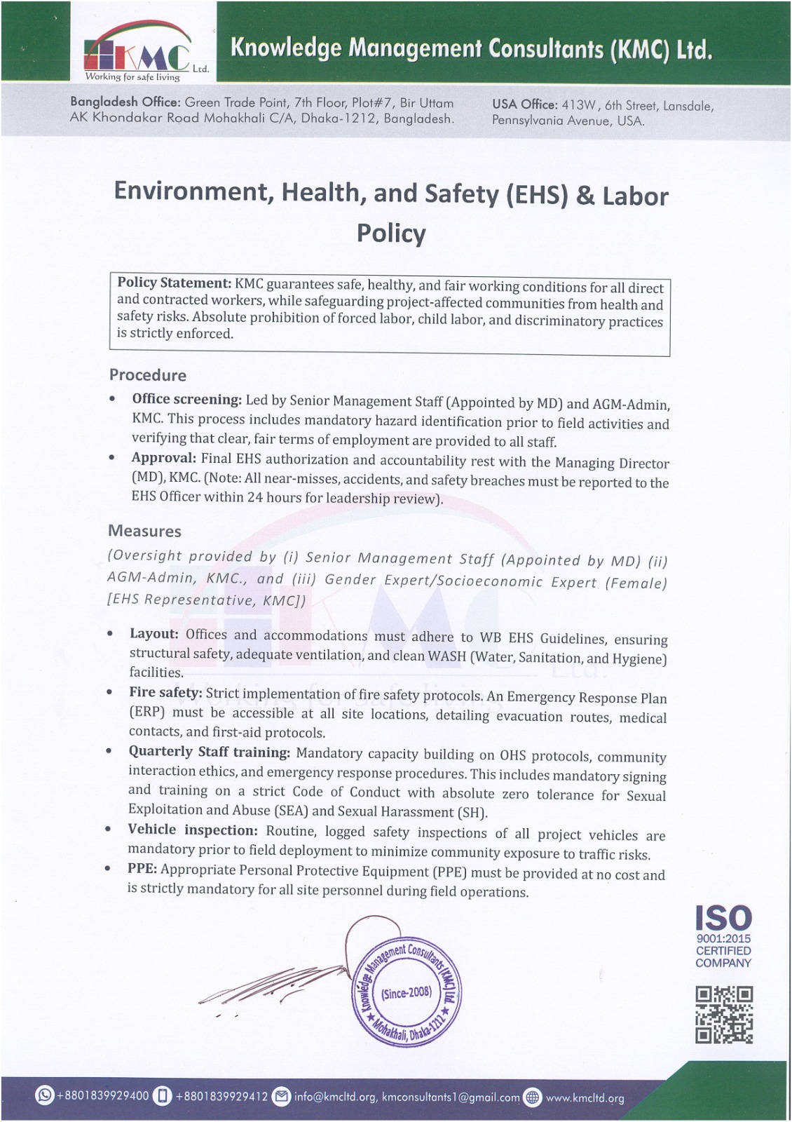 EHS and Labor Policy